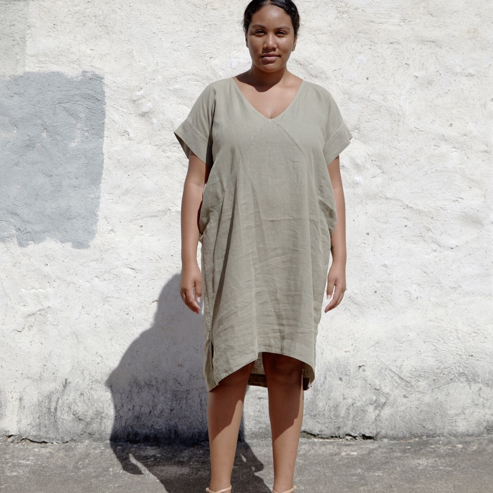 ESBY APPAREL - Alice Tunic Dress 100% Linen - Cactus - Plus Size 2X